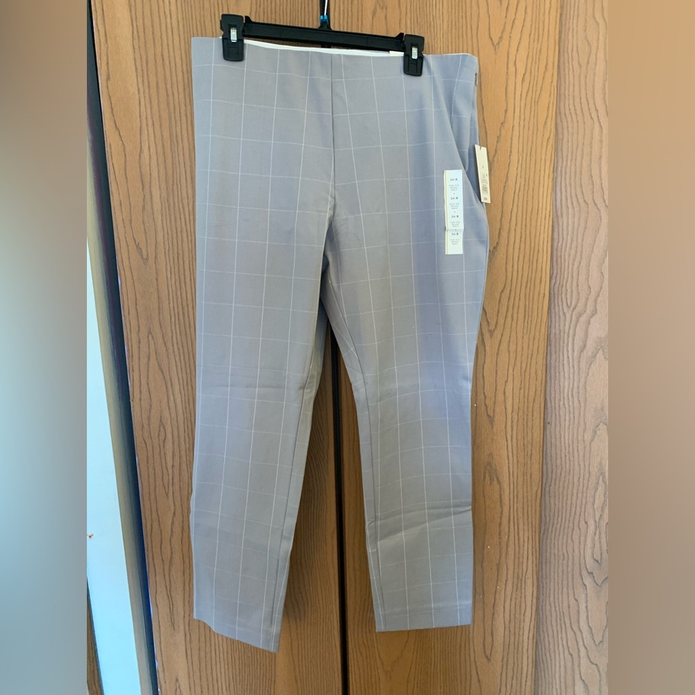 Gray and white dress pants